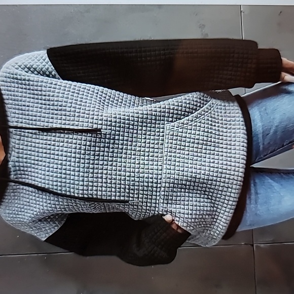 Waffle Knit Raglan Sleeve Drawstring Hoodie - Picture 2 of 8